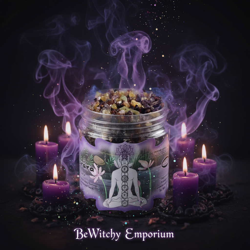 Exact chakra resin incense jar with mystical atmosphere