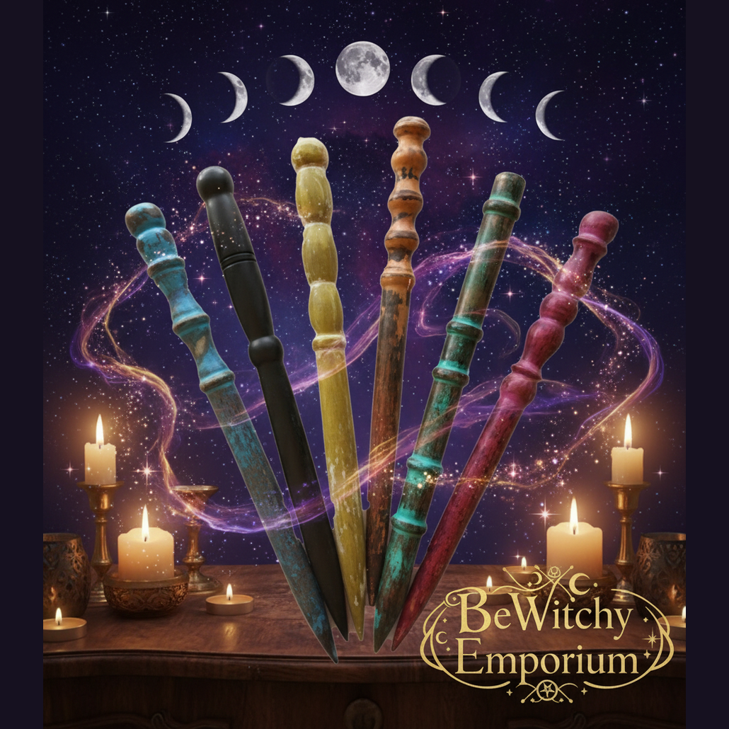 Exact collection of magic wands with professional mystical starry atmosphere