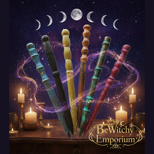 Exact collection of magic wands with professional mystical starry atmosphere
