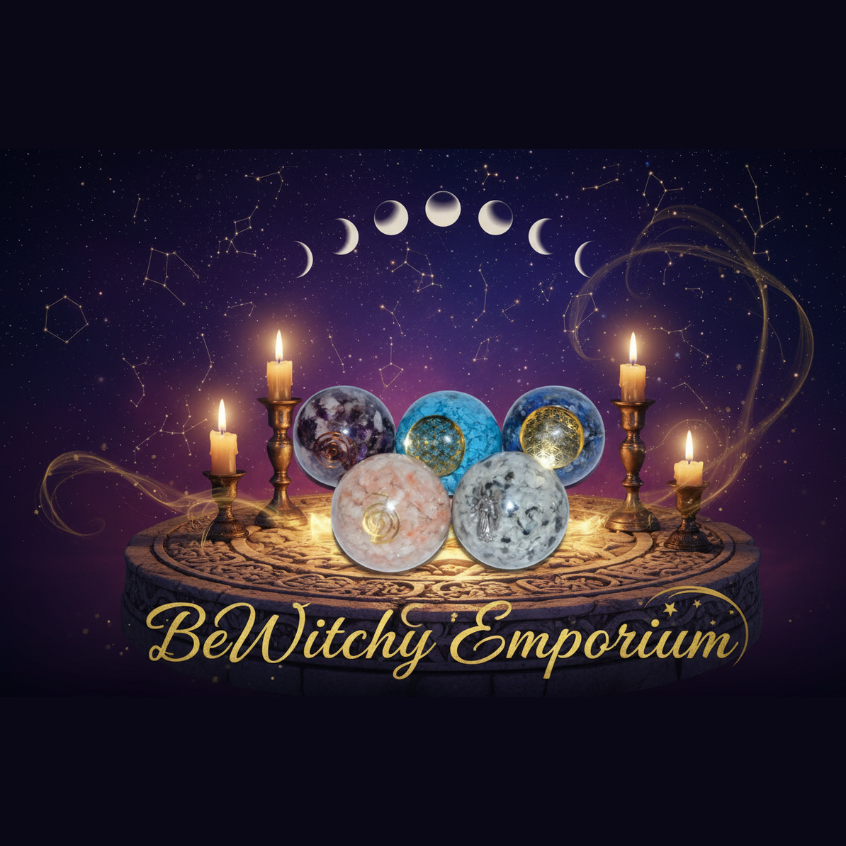 Exact collection of orgone spheres with professional mystical starry atmosphere