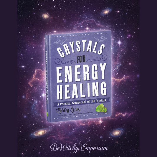 Exact Crystals for Energy Healing book with cosmic mystical styling and BeWitchy Emporium watermark