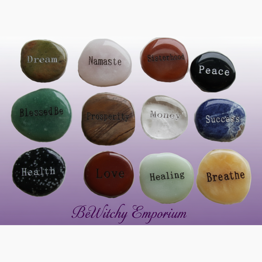Exact engraved word stones set with clean professional styling and BeWitchy Emporium watermark