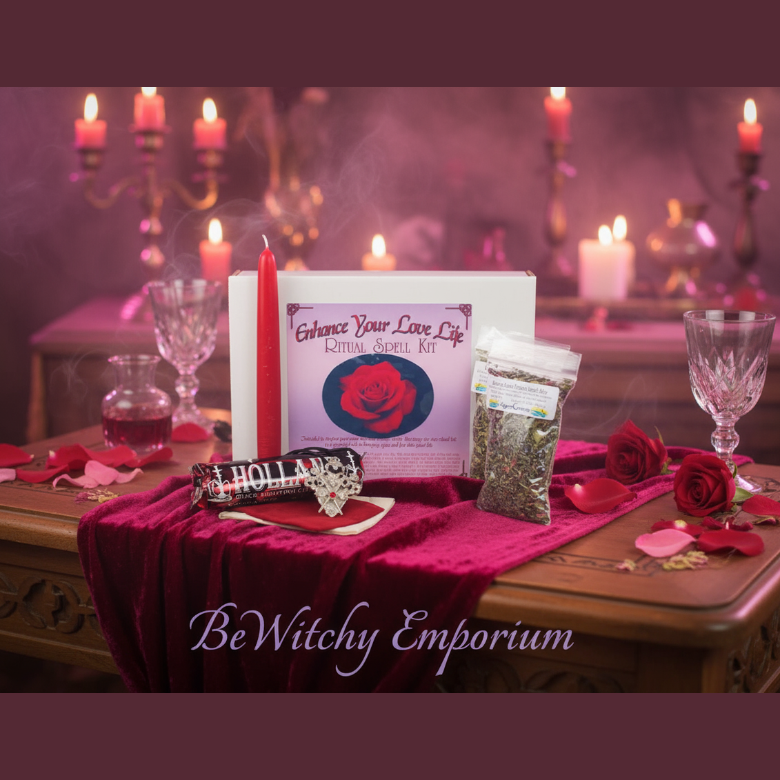 Exact Enhance Your Love Life Ritual Spell Kit with premium love magic sanctuary ambiance and BeWitchy Emporium watermark