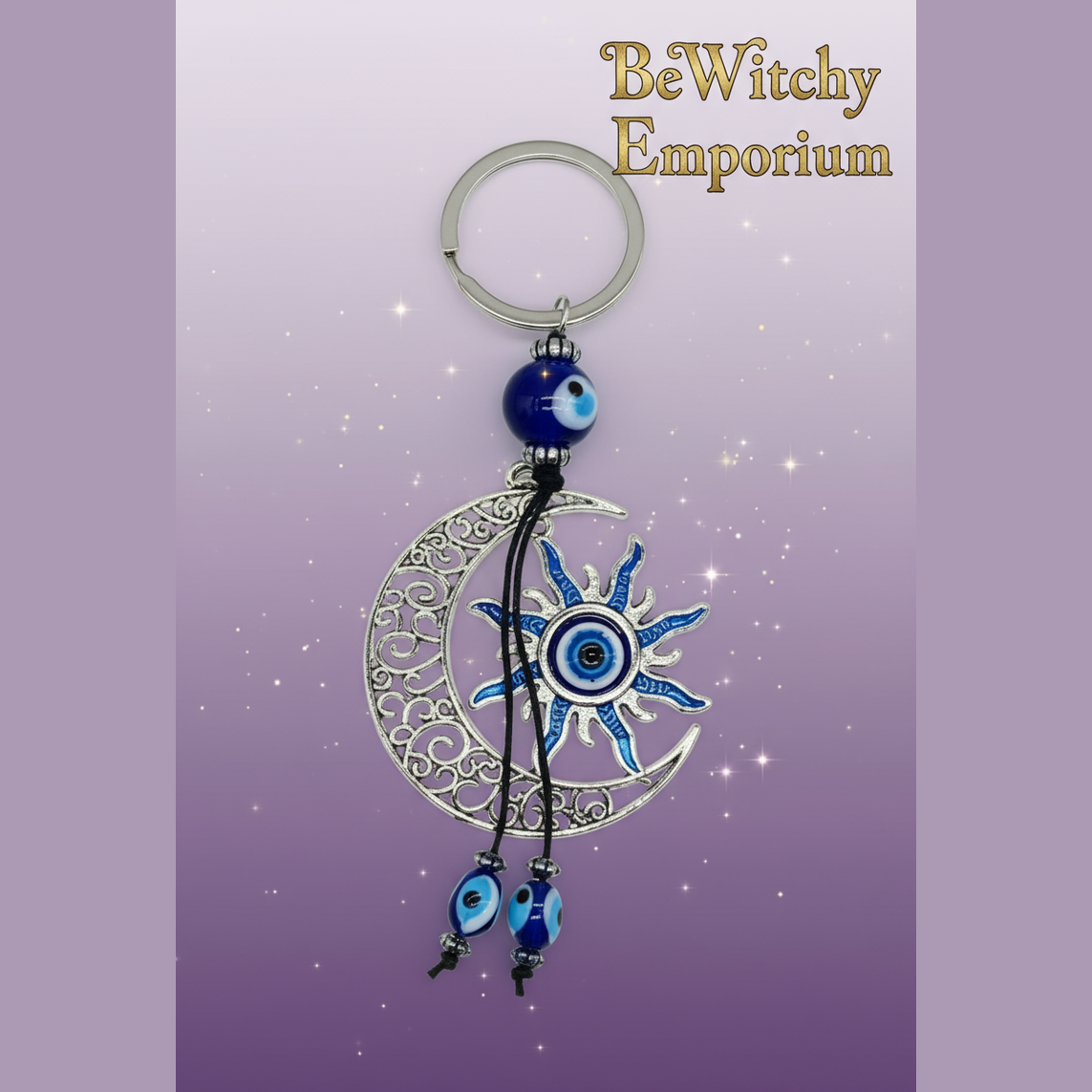Exact evil eye keychain with clean professional styling and BeWitchy Emporium watermark