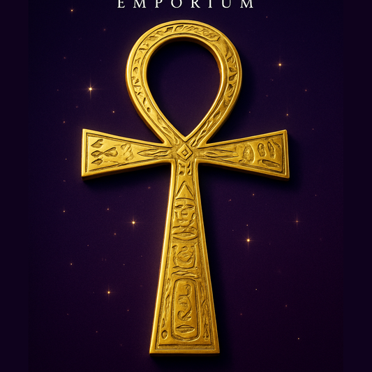 Exact golden Egyptian Ankh with clean professional styling and BeWitchy Emporium watermark