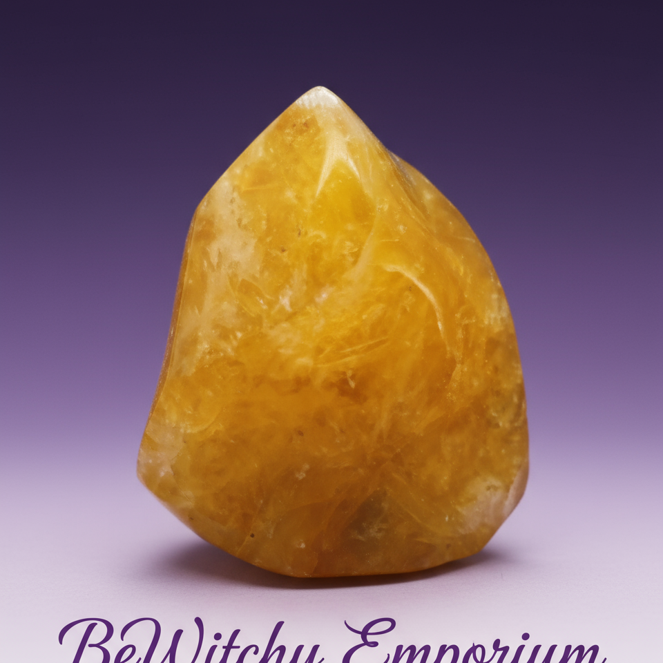 Exact golden yellow calcite tower with clean professional styling and BeWitchy Emporium watermark