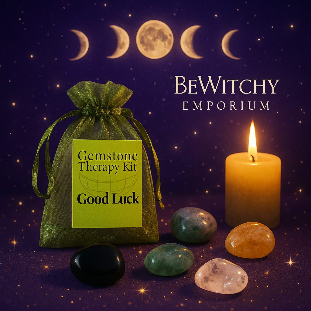 Exact Good Luck crystal kit with cosmic mystical styling and BeWitchy Emporium watermark