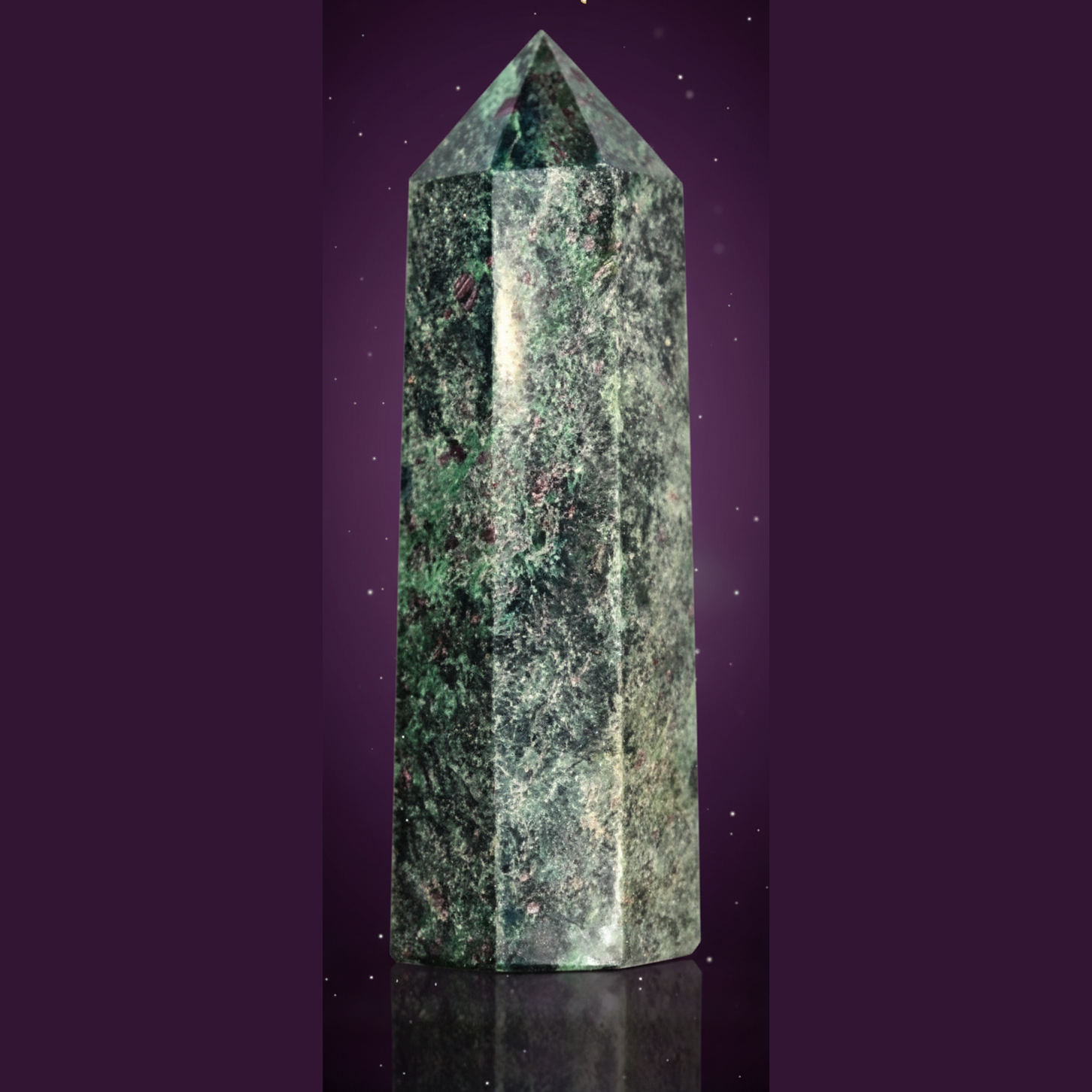 Exact green aventurine crystal tower with clean professional styling and BeWitchy Emporium watermark