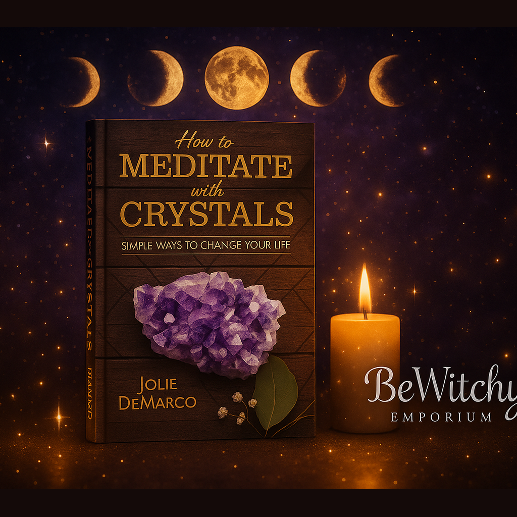 Exact How to Meditate with Crystals book with professional mystical meditation atmosphere