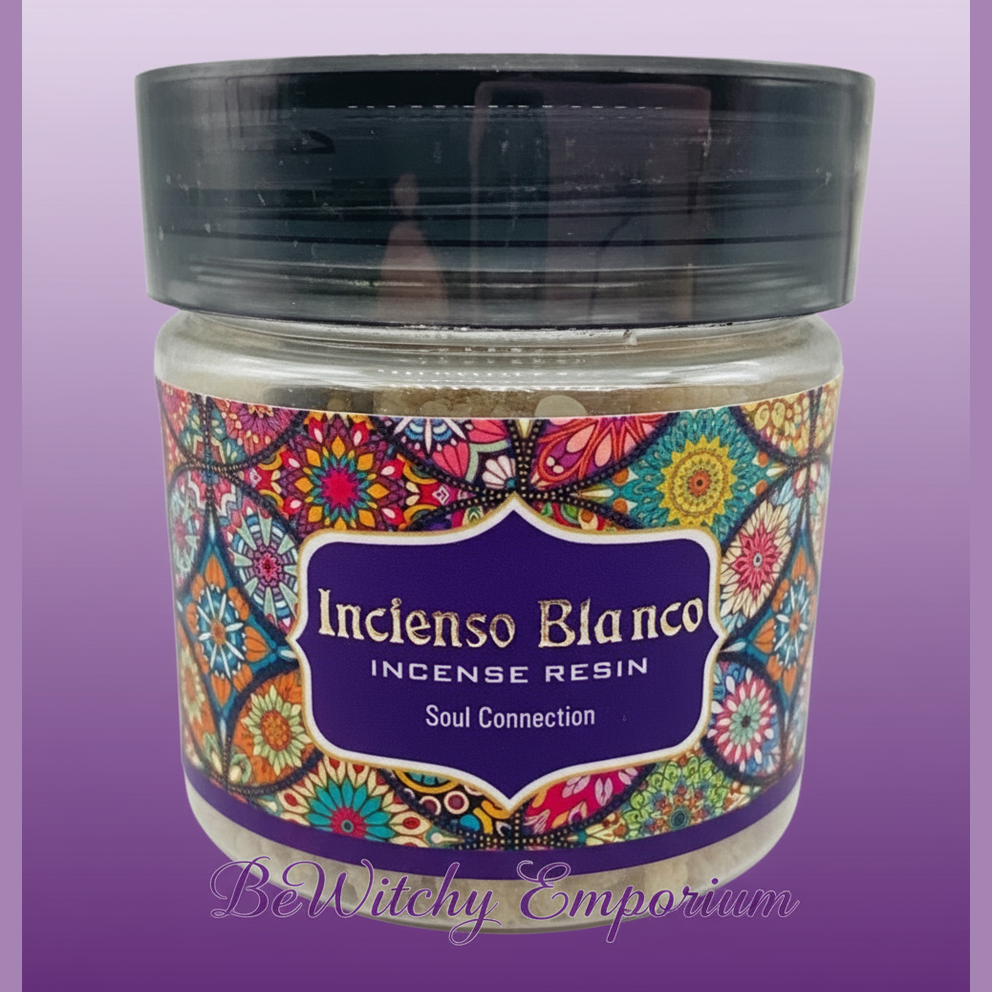 Exact Incienso Blanco incense resin jar with clean professional styling and BeWitchy Emporium watermark