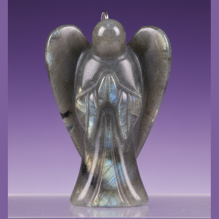 Exact labradorite angel figurine with clean professional styling and BeWitchy Emporium watermark