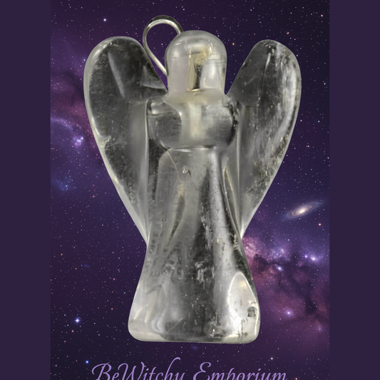 Exact labradorite angel figurine with cosmic mystical styling and BeWitchy Emporium watermark