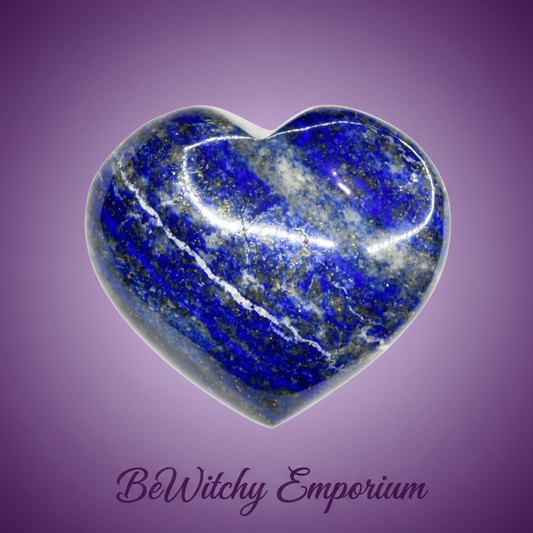 Exact lapis lazuli heart palm stone with clean professional styling and BeWitchy Emporium watermark