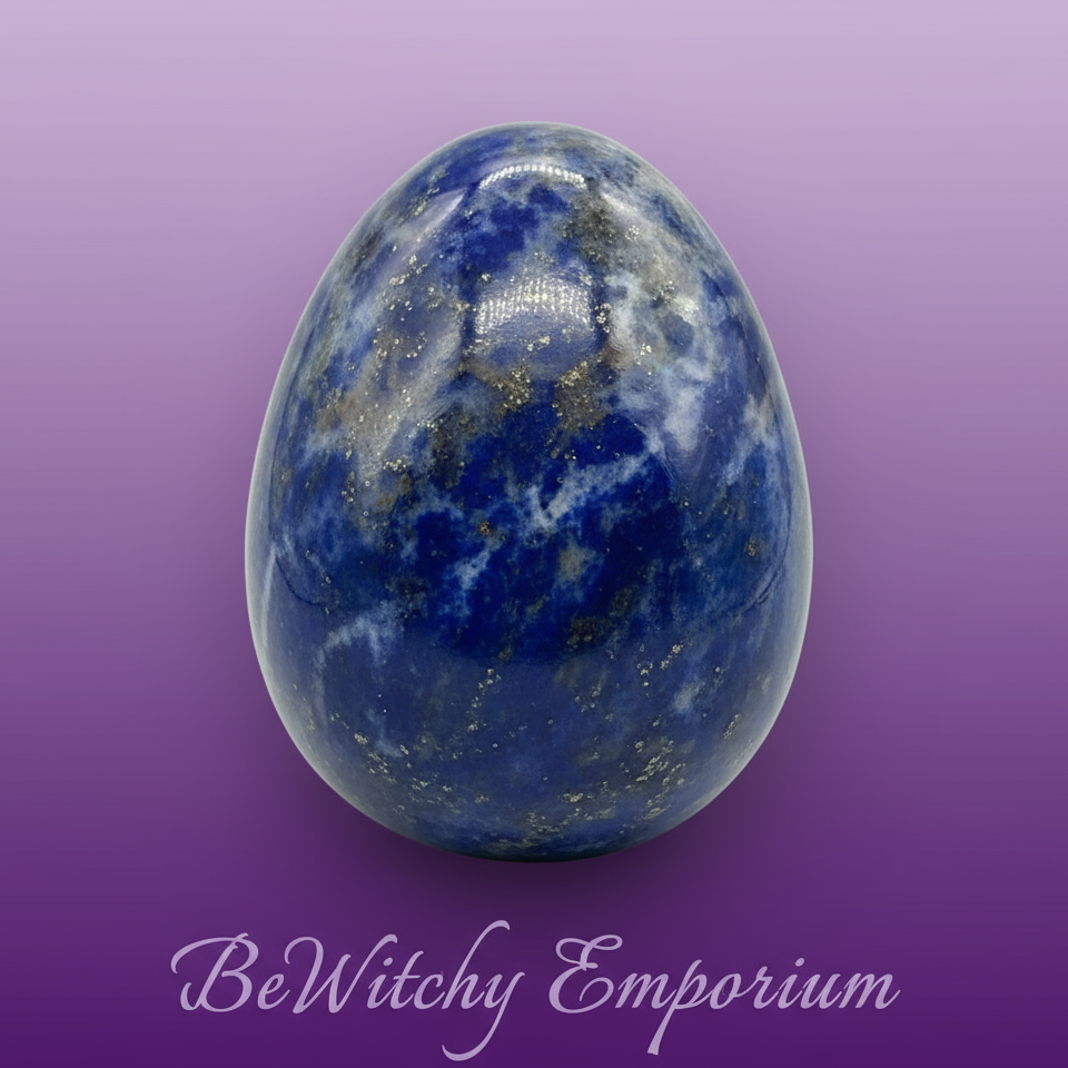 Exact lapis lazuli palm stone with clean professional styling and BeWitchy Emporium watermark