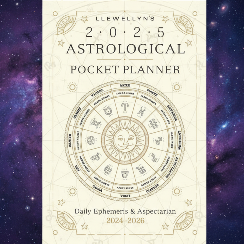 Exact Llewellyn's 2025 Astrological Planner with cosmic mystical styling and BeWitchy Emporium watermark