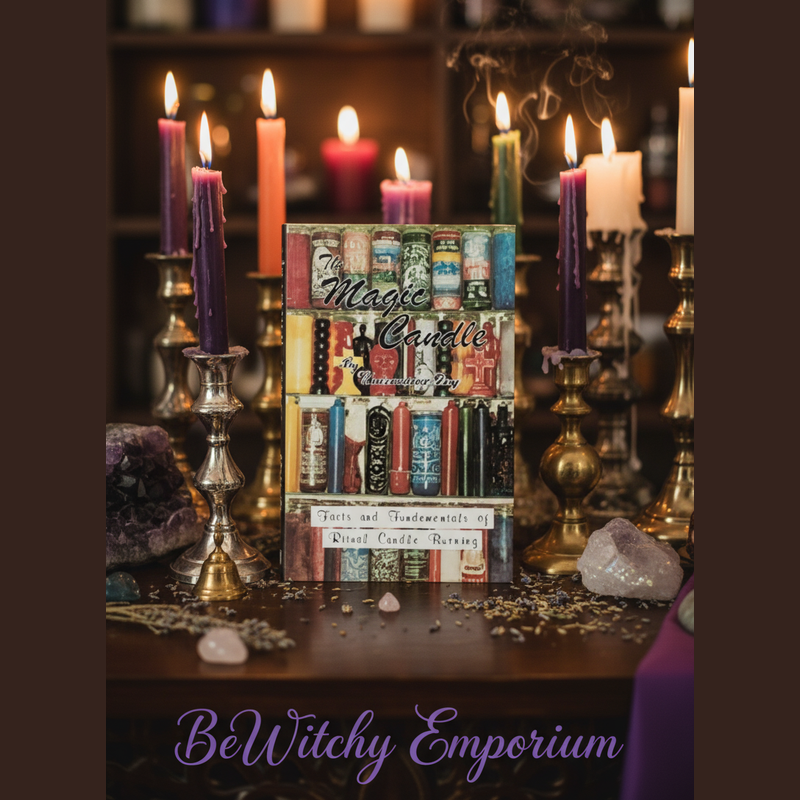 Exact Magic of the Candle book with premium candle magic sanctuary ambiance and BeWitchy Emporium watermark