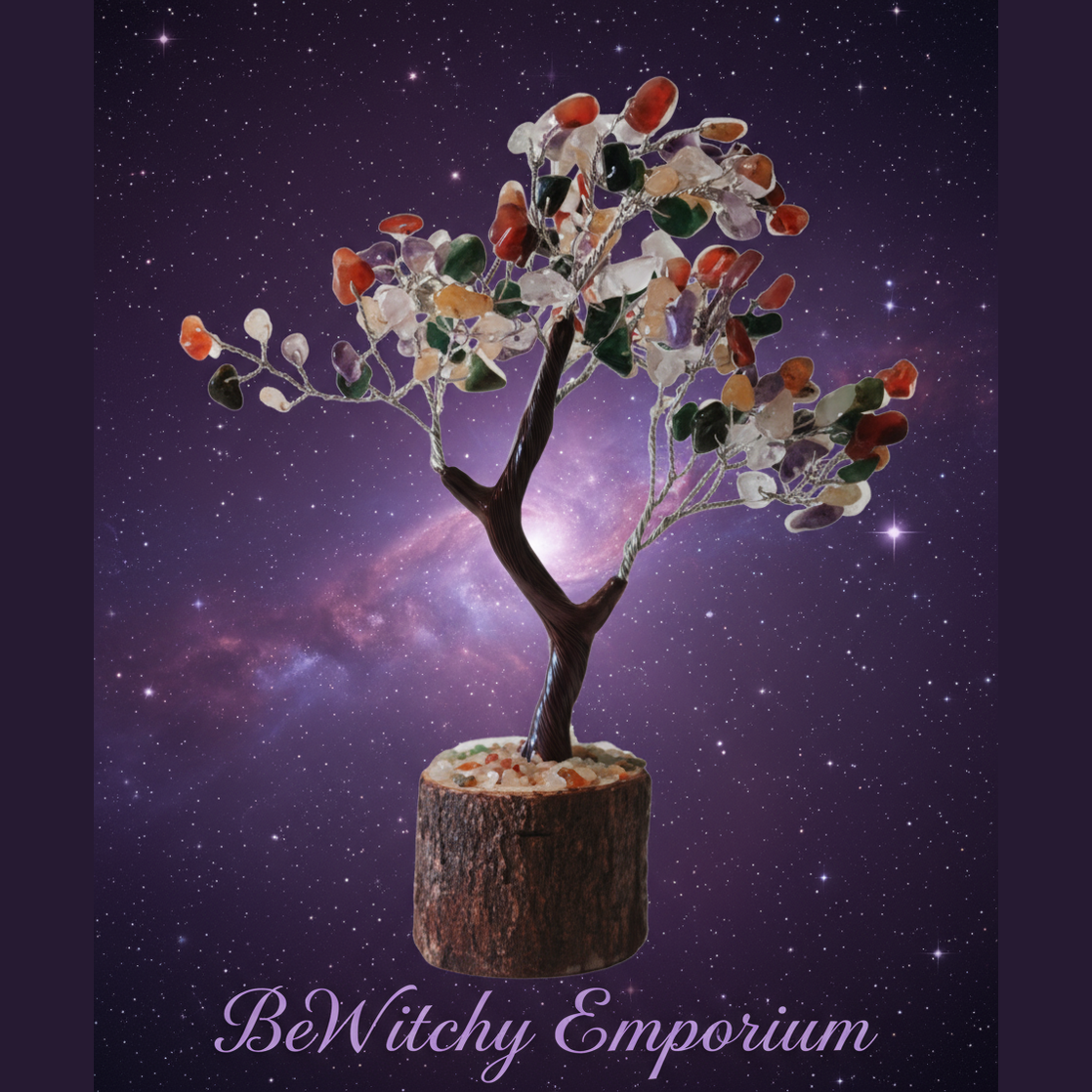 Exact mixed gemstone tree with cosmic mystical styling and BeWitchy Emporium watermark