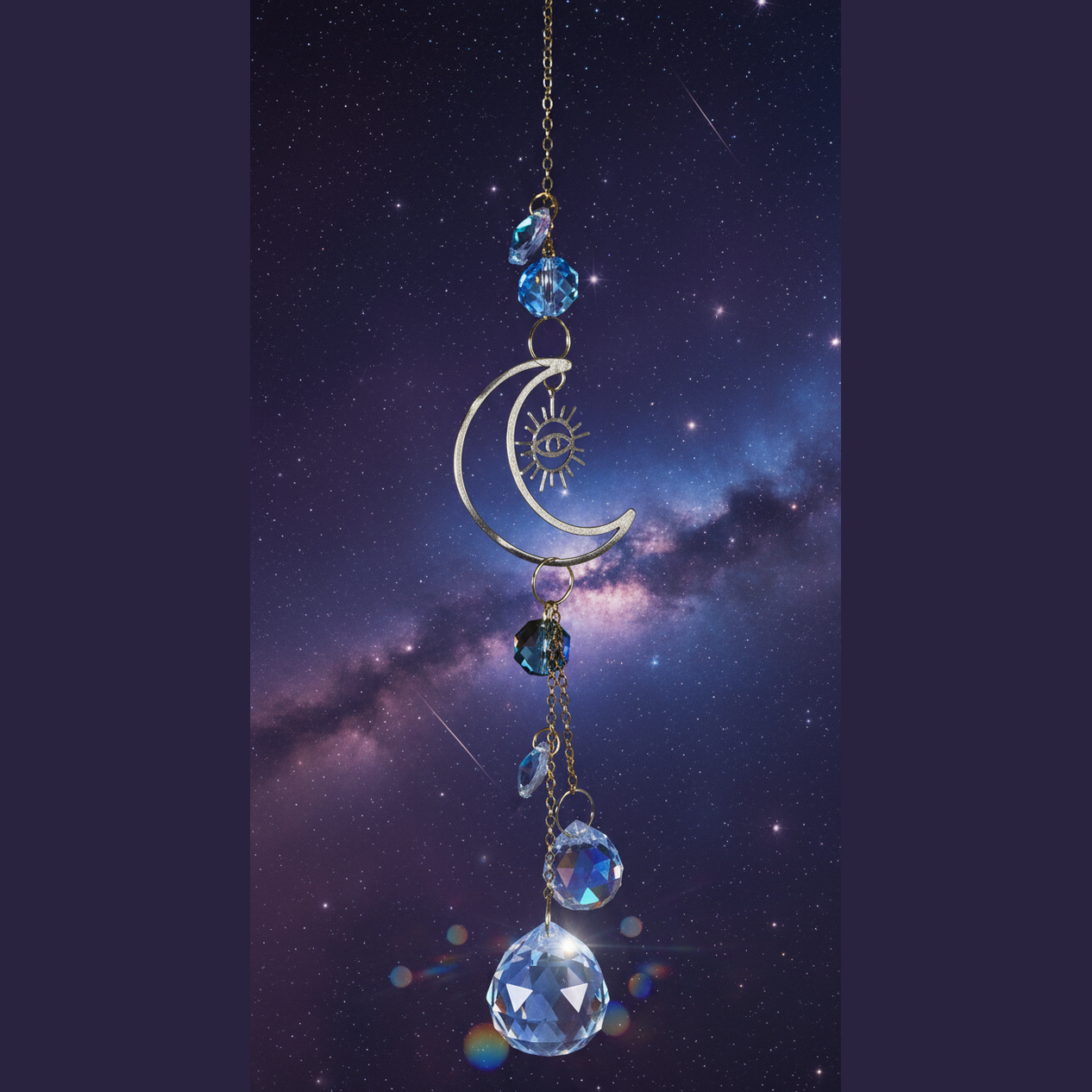 Exact moon and sun suncatcher with cosmic mystical styling and BeWitchy Emporium watermark