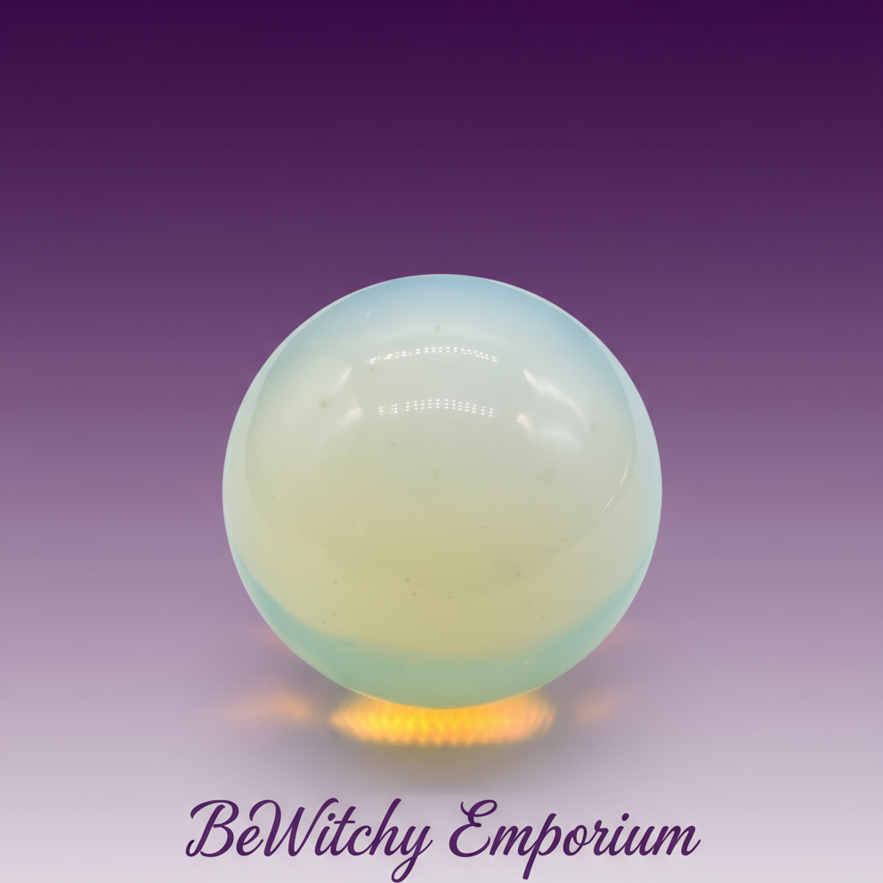 Exact opalite crystal ball with clean professional styling and BeWitchy Emporium watermark