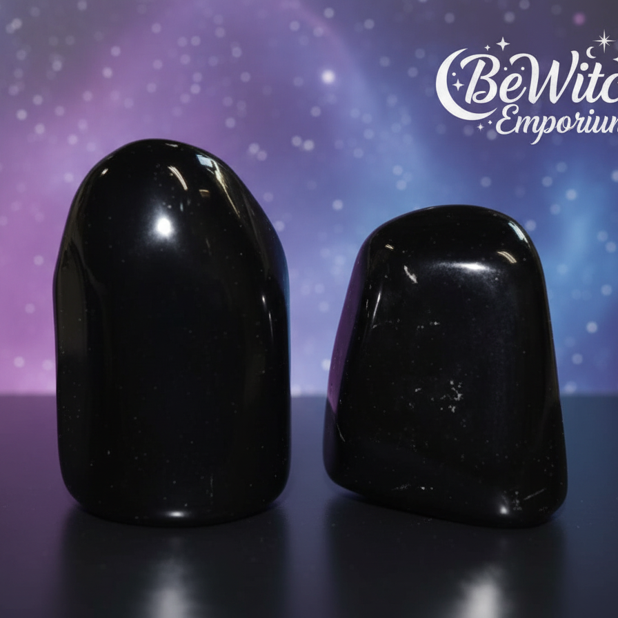 Exact original pair of polished black obsidian stones with elegant composition