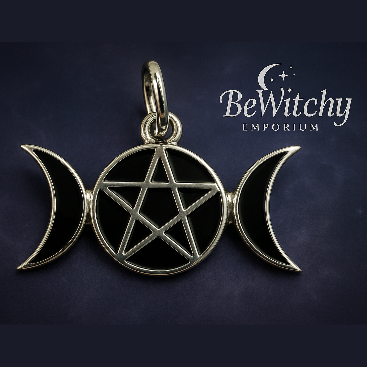 Exact original silver triple moon pendant with elegant composition