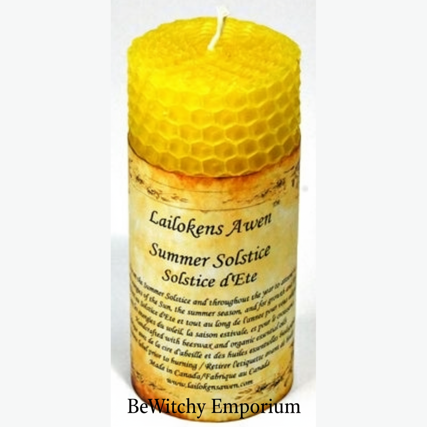 Exact original Summer Solstice beeswax candle with branding