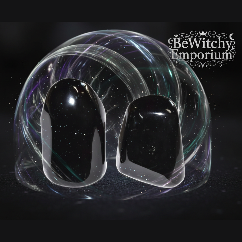 Exact pair of polished black obsidian stones with powerful shielding energy effects
