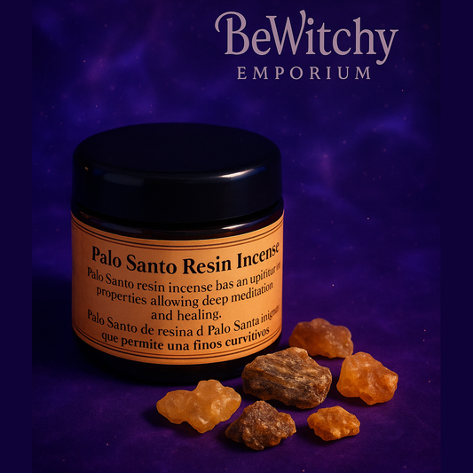 Exact Palo Santo resin jar with BeWitchy Emporium deep purple brand colors and conversion-focused styling