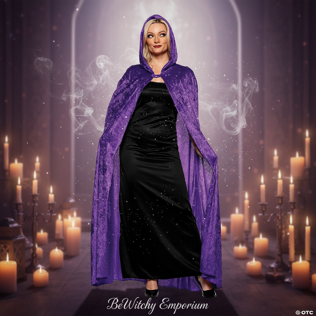Exact purple hooded cloak with lighter mystical atmosphere