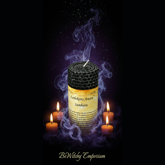 Exact Samhain candle with mystical atmosphere