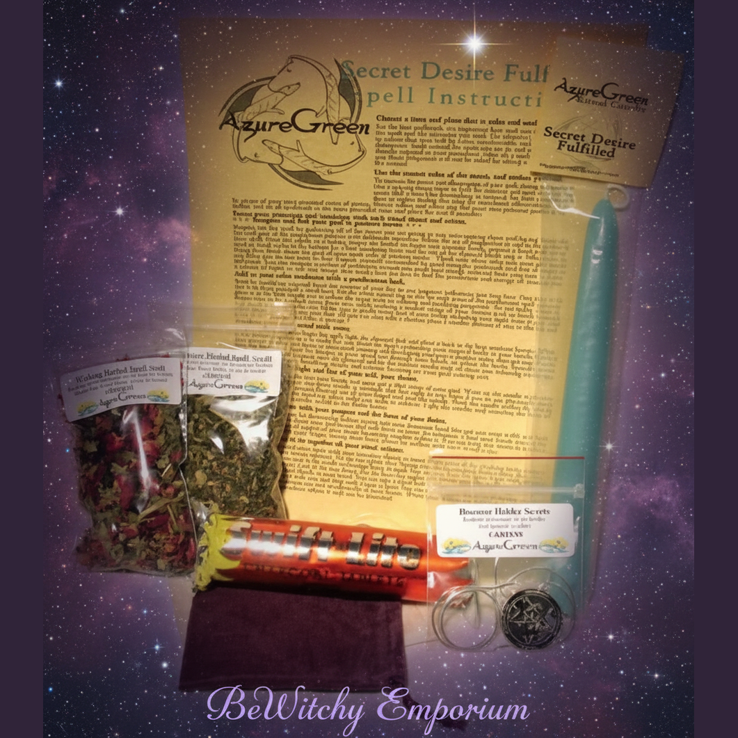 Exact Secret Desire Full Spell Instruction Kit with cosmic mystical styling and BeWitchy Emporium watermark