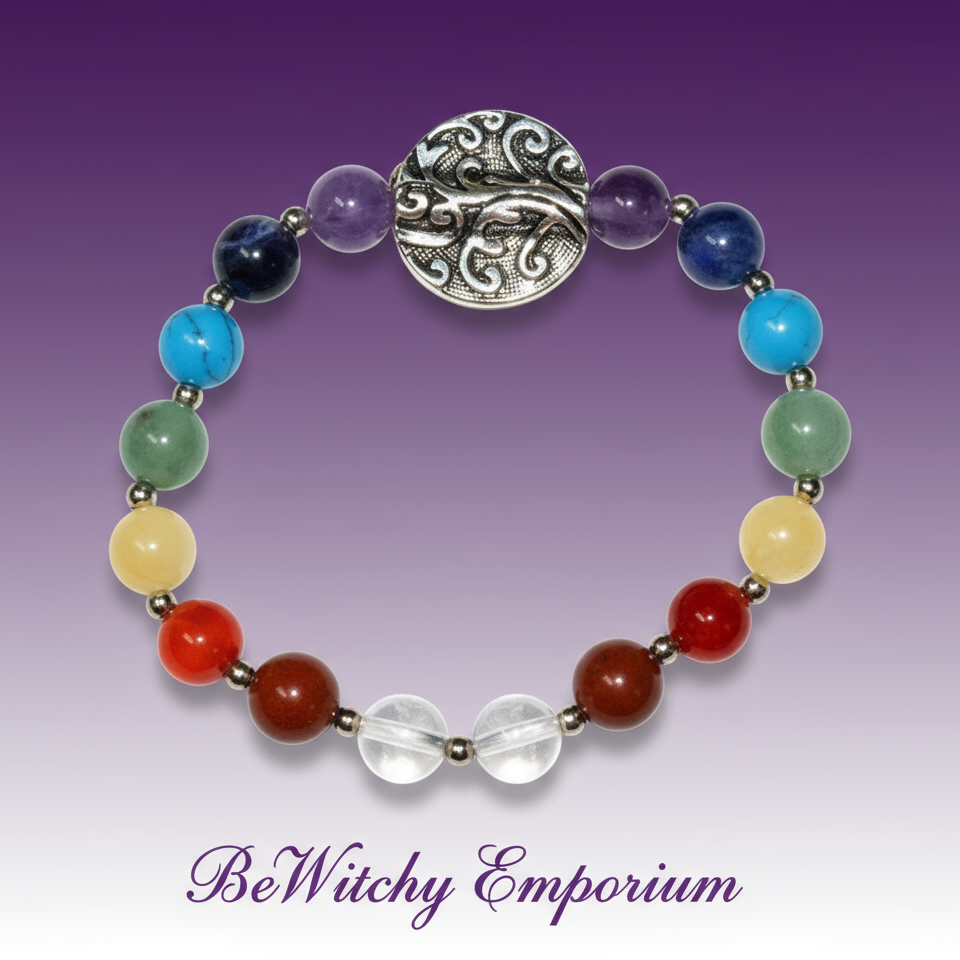 Exact seven chakra bracelet with Tree of Life charm with clean professional styling and BeWitchy Emporium watermark
