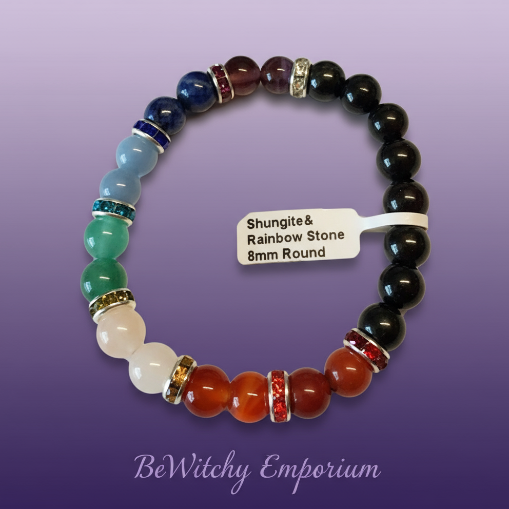 Exact shungite rainbow stone bracelet with clean professional styling and BeWitchy Emporium watermark