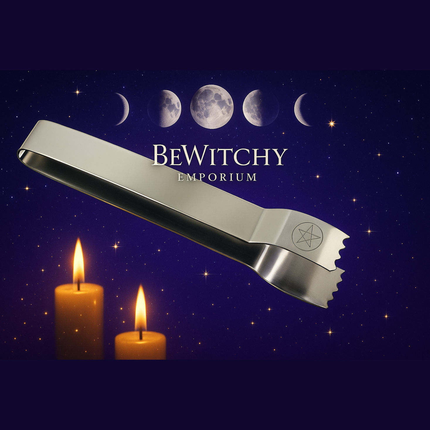 Exact silver athame with cosmic mystical styling and BeWitchy Emporium watermark