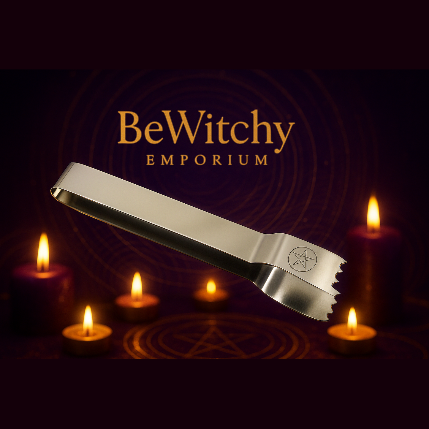Exact silver athame with premium ritual ambiance and BeWitchy Emporium watermark