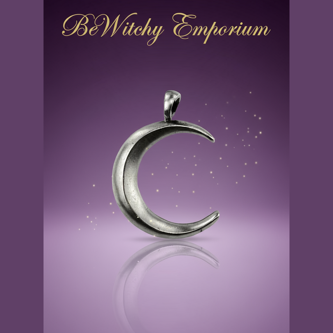 Exact silver crescent moon pendant with clean professional styling and BeWitchy Emporium watermark