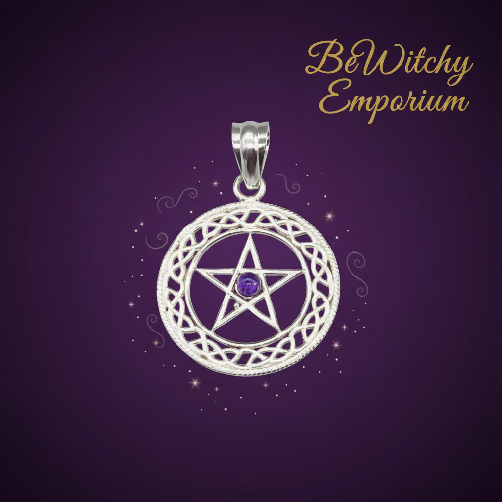 Exact silver pentagram pendant with clean professional styling and BeWitchy Emporium watermark