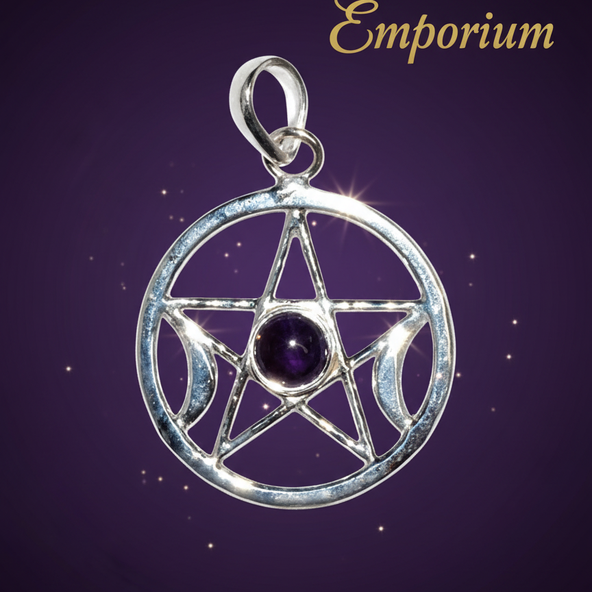 Exact silver pentagram pendant with clean professional styling and BeWitchy Emporium watermark