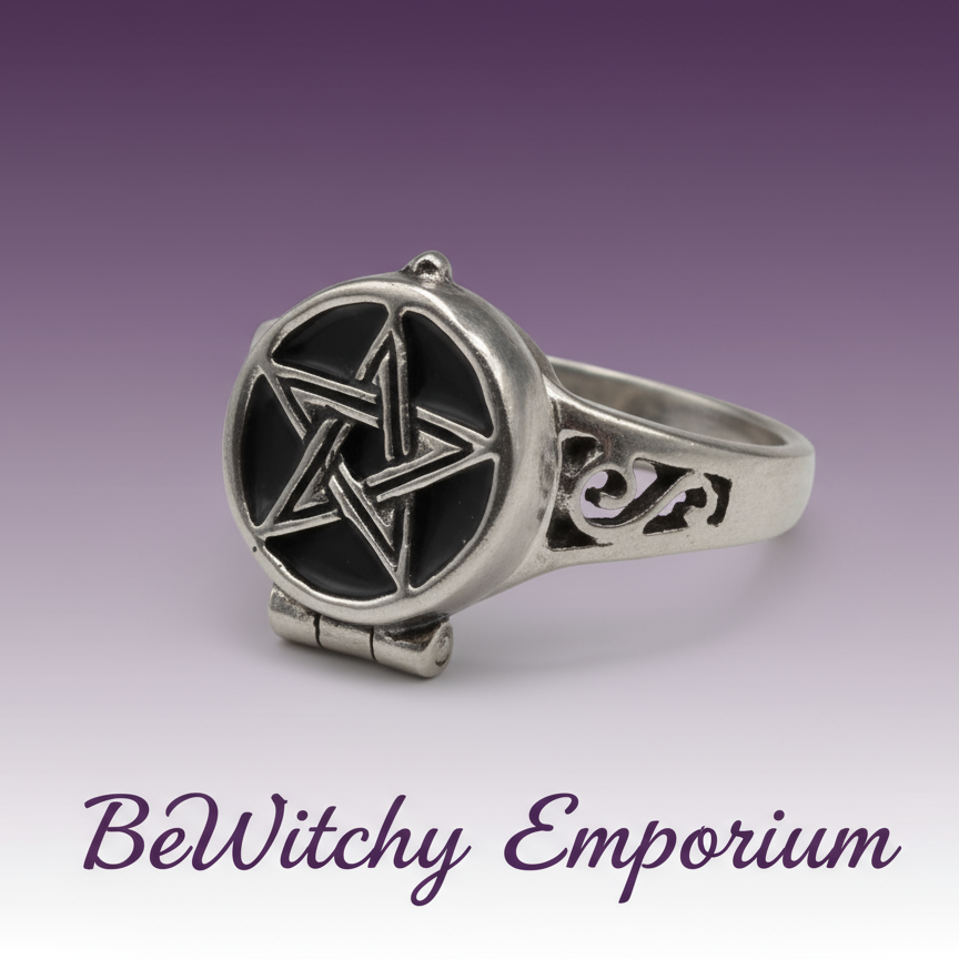 Exact silver pentagram poison ring with clean professional styling and BeWitchy Emporium watermark