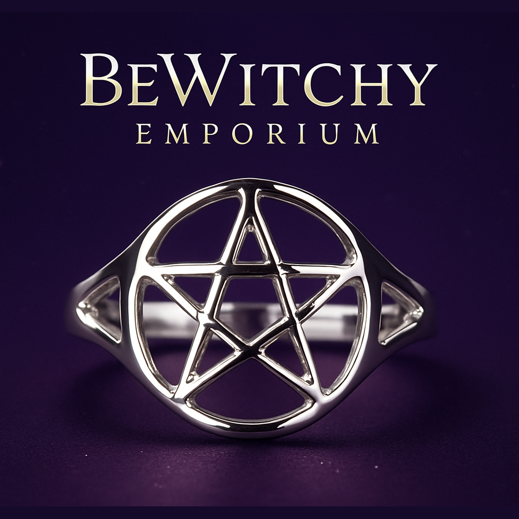 Exact silver pentagram ring with clean professional styling and BeWitchy Emporium watermark