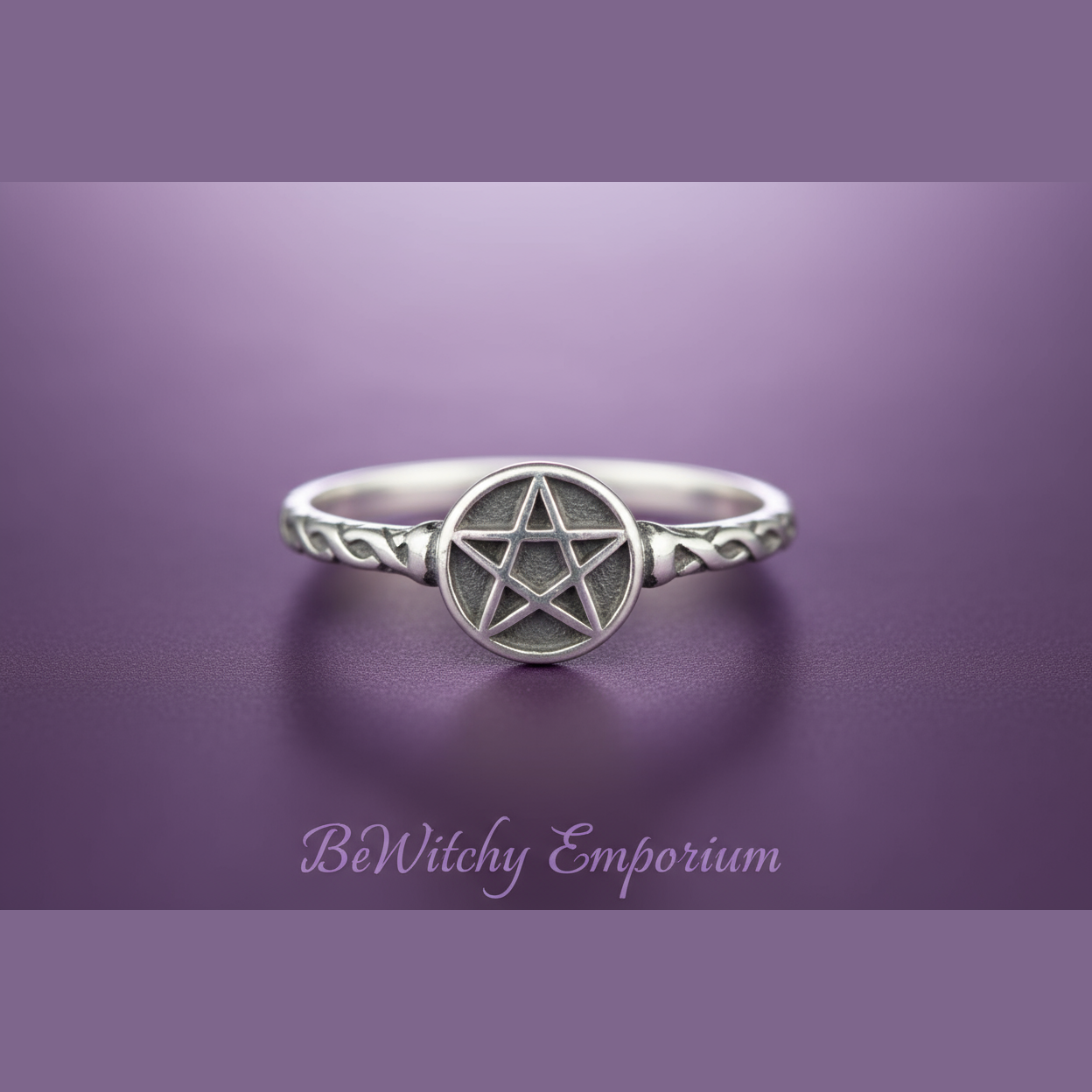 Exact silver pentagram ring with clean professional styling and BeWitchy Emporium watermark