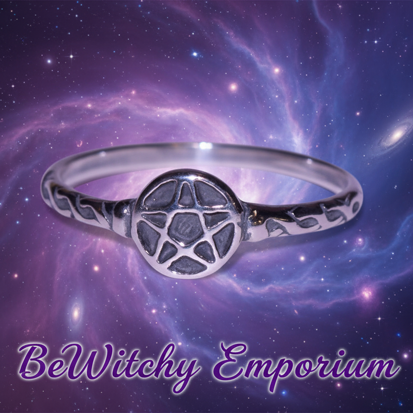 Exact silver pentagram ring with cosmic mystical styling and BeWitchy Emporium watermark