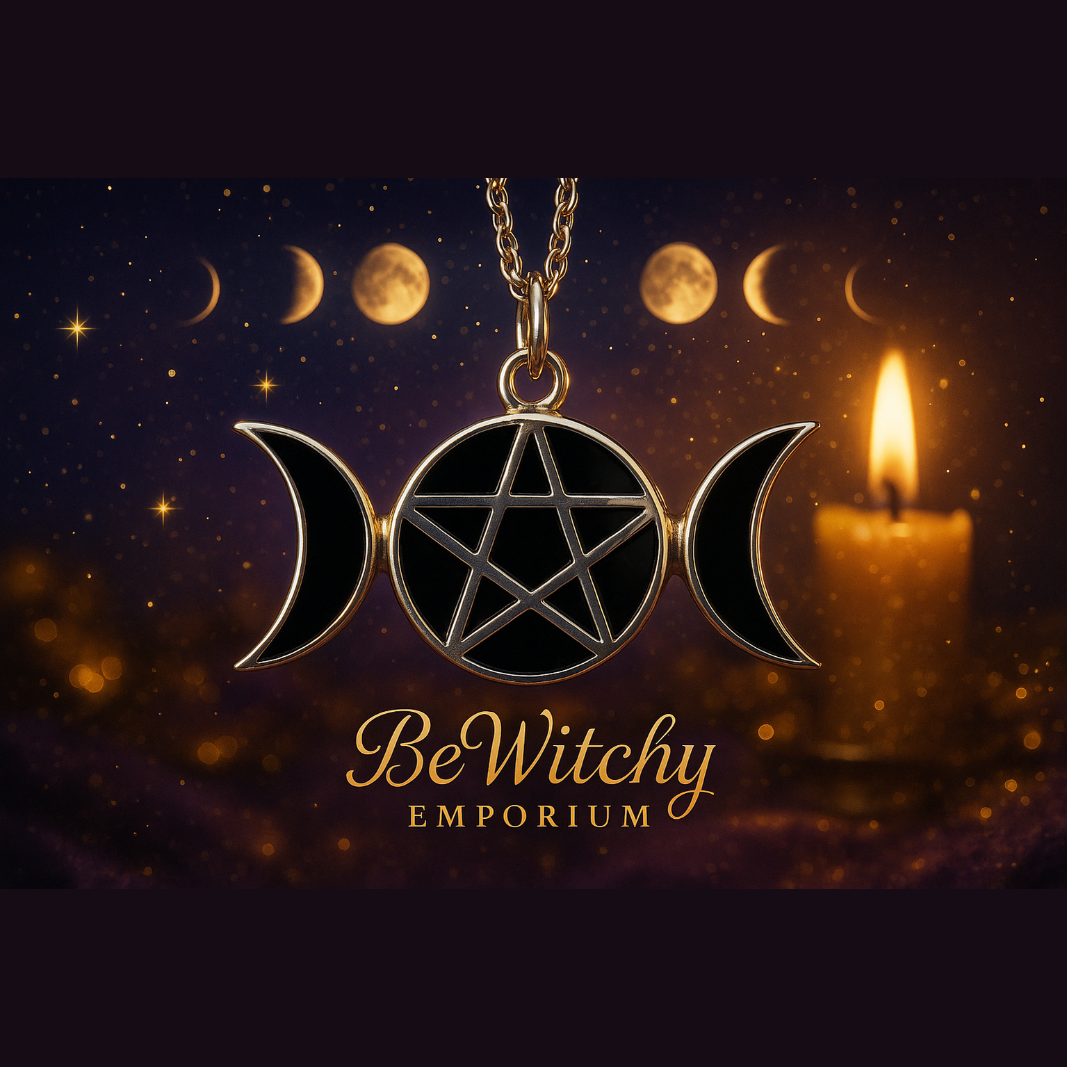 Exact silver triple moon pendant with professional mystical goddess atmosphere