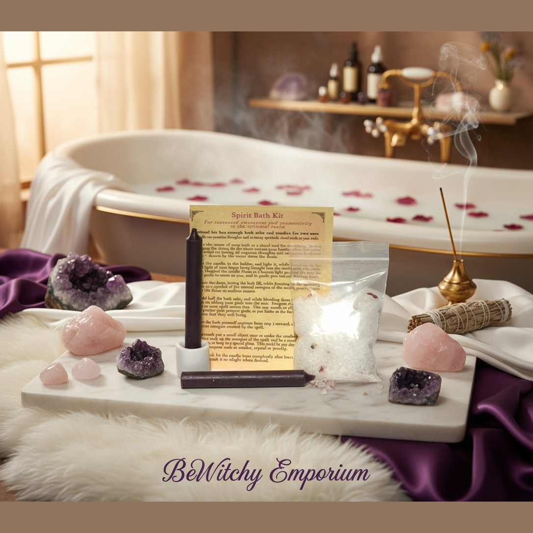 Exact Spirit Bath Kit with premium spa ritual sanctuary ambiance and BeWitchy Emporium watermark