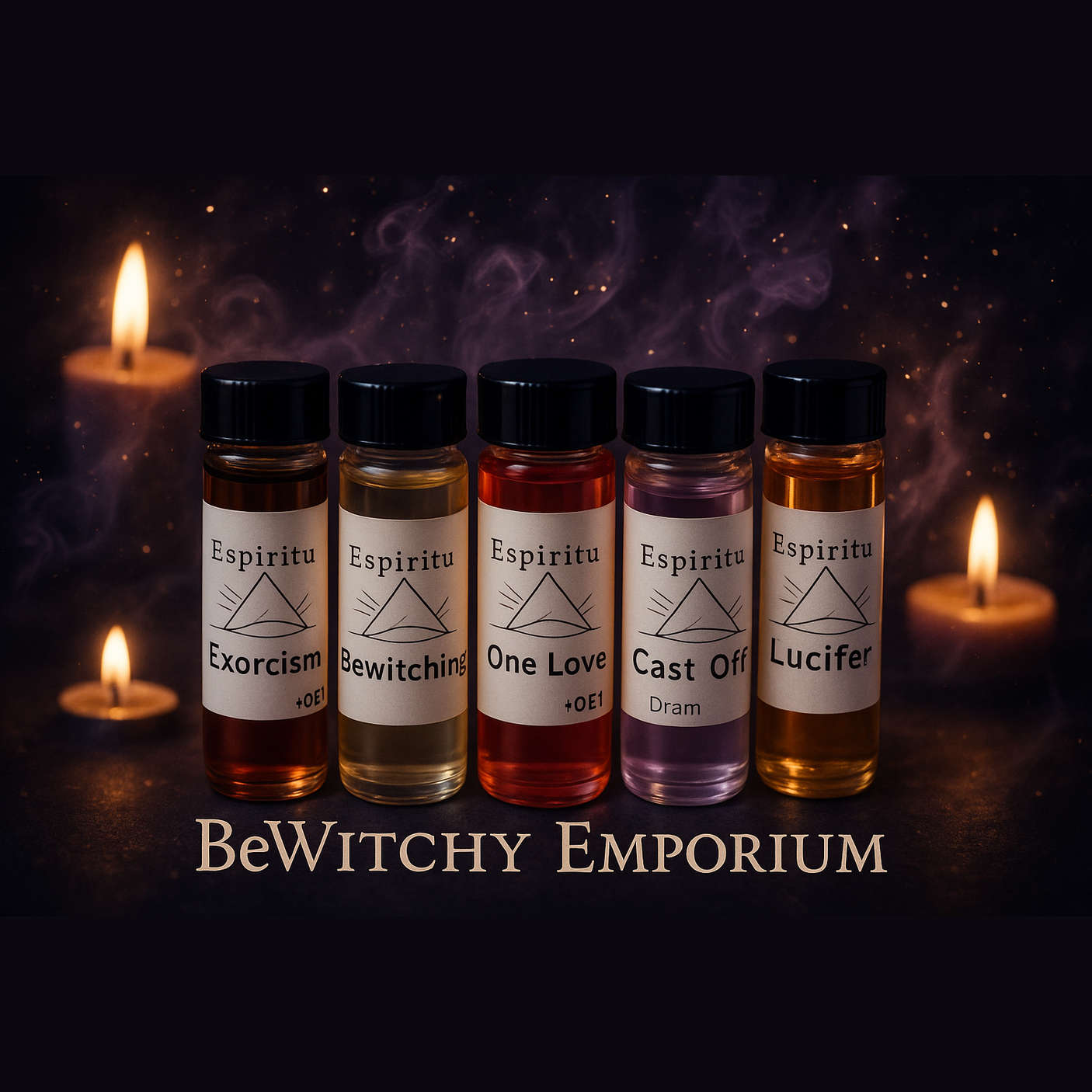 Exact spiritual oils collection with mystical atmosphere