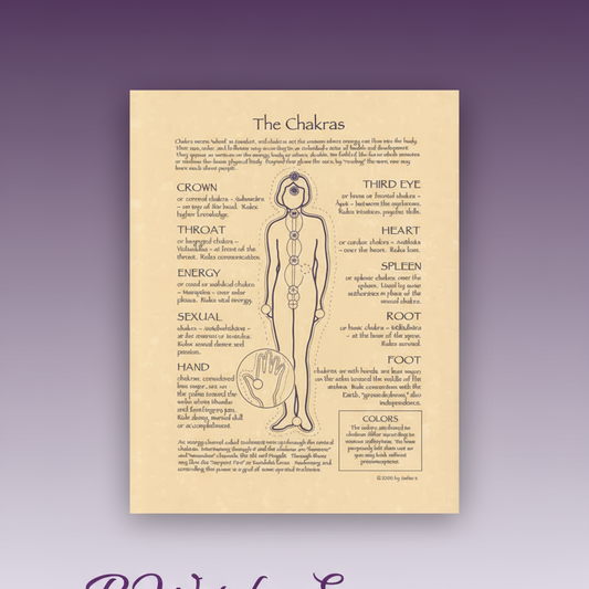 Exact The Chakras poster with clean professional styling and BeWitchy Emporium watermark