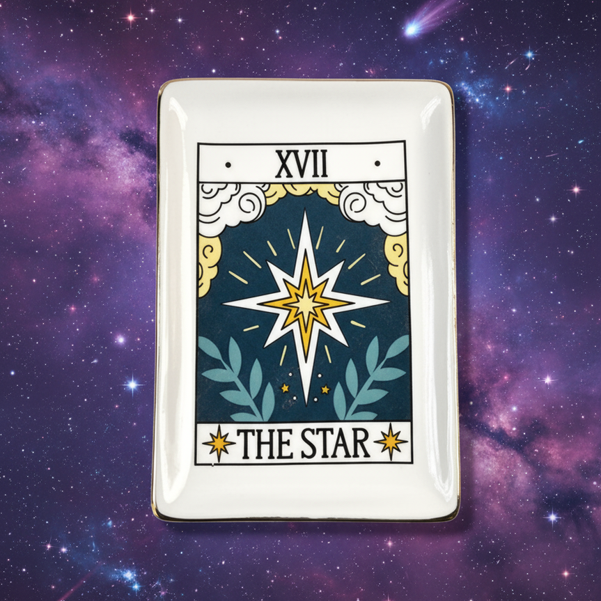 Exact The Star tarot trinket dish with cosmic mystical styling and BeWitchy Emporium watermark
