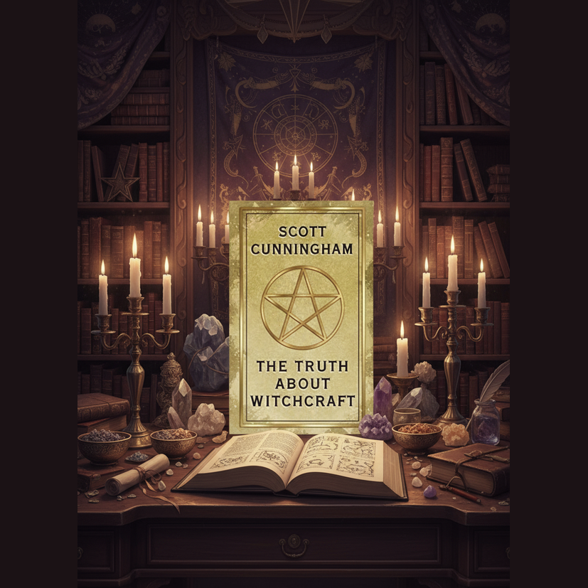 Exact The Truth About Witchcraft book with premium witchcraft library sanctuary ambiance and BeWitchy Emporium watermark