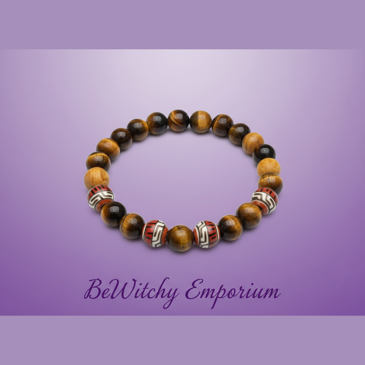 Exact tiger's eye bracelet with decorative beads with clean professional styling and BeWitchy Emporium watermark