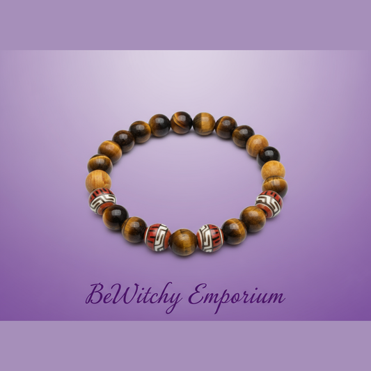 Exact tiger's eye bracelet with decorative beads with clean professional styling and BeWitchy Emporium watermark